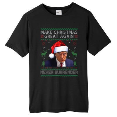 Make Christmas Great Again Trump Mug Shot Never Surrender  Tall Fusion ChromaSoft Performance T-Shirt