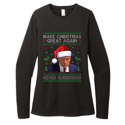 Make Christmas Great Again Trump Mug Shot Never Surrender  Womens CVC Long Sleeve Shirt