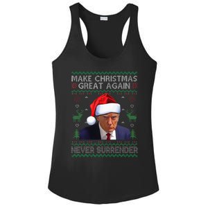 Make Christmas Great Again Trump Mug Shot Never Surrender  Ladies PosiCharge Competitor Racerback Tank