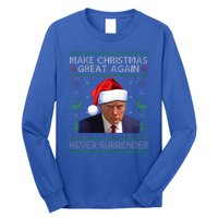 Make Christmas Great Again Trump Mug Shot Never Surrender  Long Sleeve Shirt