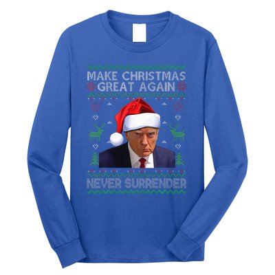 Make Christmas Great Again Trump Mug Shot Never Surrender  Long Sleeve Shirt