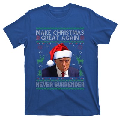 Make Christmas Great Again Trump Mug Shot Never Surrender  T-Shirt