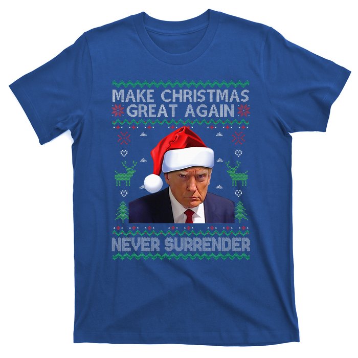 Make Christmas Great Again Trump Mug Shot Never Surrender  T-Shirt