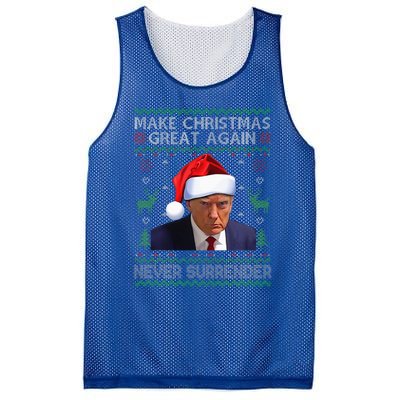 Make Christmas Great Again Trump Mug Shot Never Surrender  Mesh Reversible Basketball Jersey Tank