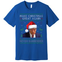 Make Christmas Great Again Trump Mug Shot Never Surrender  Premium T-Shirt