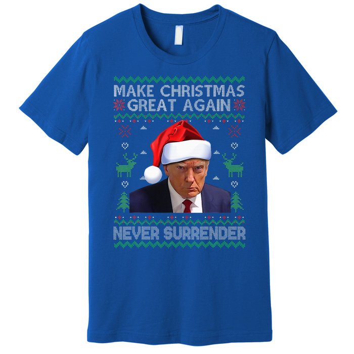 Make Christmas Great Again Trump Mug Shot Never Surrender  Premium T-Shirt