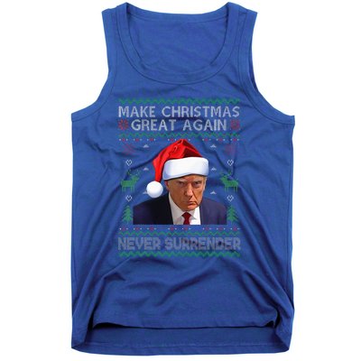 Make Christmas Great Again Trump Mug Shot Never Surrender  Tank Top