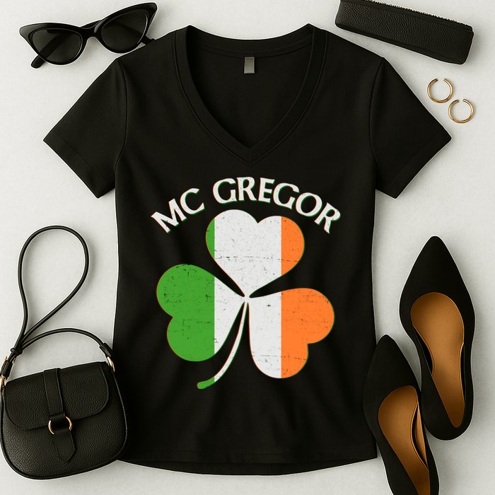 McGregor Irish Flag Clover Women's V-Neck T-Shirt