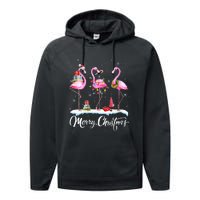 Merry Christmas Hat Santa Flamingo Light Snow Xmas Pajamas Performance Fleece Hoodie