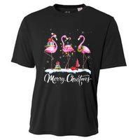 Merry Christmas Hat Santa Flamingo Light Snow Xmas Pajamas Cooling Performance Crew T-Shirt