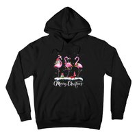 Merry Christmas Hat Santa Flamingo Light Snow Xmas Pajamas Hoodie