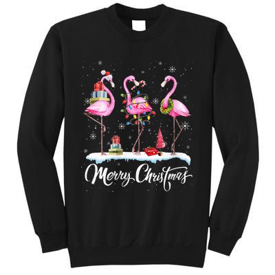 Merry Christmas Hat Santa Flamingo Light Snow Xmas Pajamas Sweatshirt