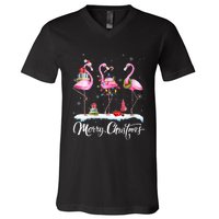 Merry Christmas Hat Santa Flamingo Light Snow Xmas Pajamas V-Neck T-Shirt