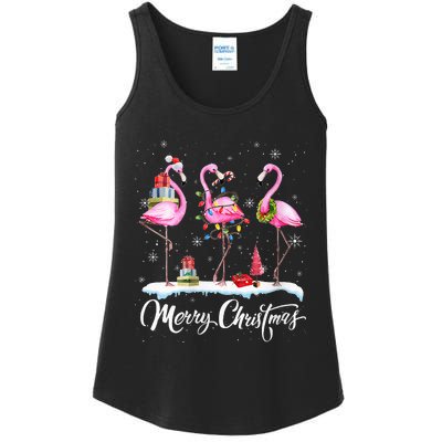 Merry Christmas Hat Santa Flamingo Light Snow Xmas Pajamas Ladies Essential Tank