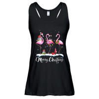 Merry Christmas Hat Santa Flamingo Light Snow Xmas Pajamas Ladies Essential Flowy Tank