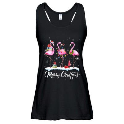 Merry Christmas Hat Santa Flamingo Light Snow Xmas Pajamas Ladies Essential Flowy Tank