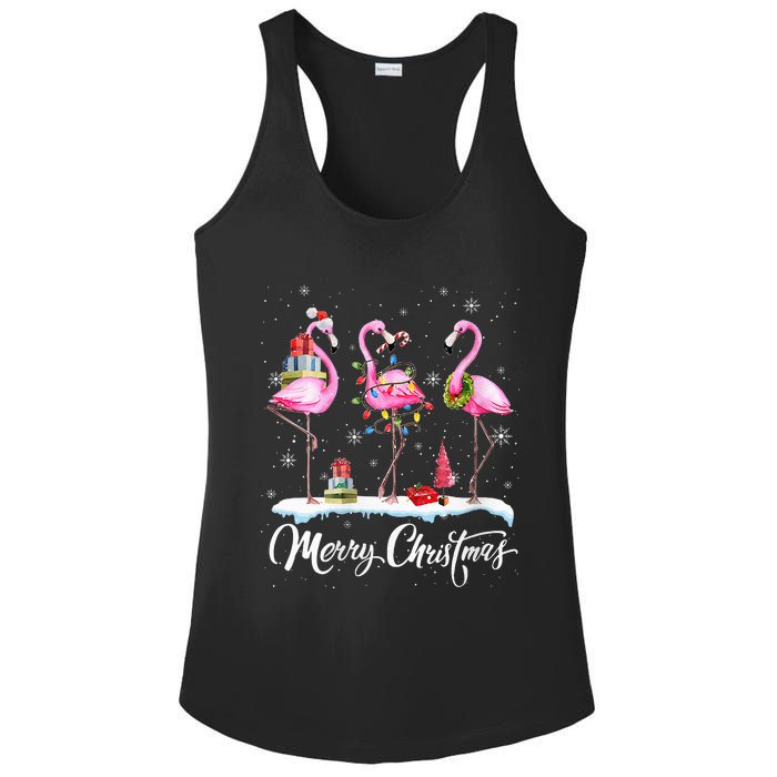 Merry Christmas Hat Santa Flamingo Light Snow Xmas Pajamas Ladies PosiCharge Competitor Racerback Tank