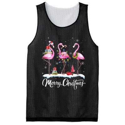 Merry Christmas Hat Santa Flamingo Light Snow Xmas Pajamas Mesh Reversible Basketball Jersey Tank