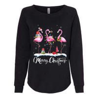 Merry Christmas Hat Santa Flamingo Light Snow Xmas Pajamas Womens California Wash Sweatshirt