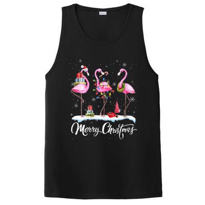 Merry Christmas Hat Santa Flamingo Light Snow Xmas Pajamas PosiCharge Competitor Tank