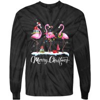 Merry Christmas Hat Santa Flamingo Light Snow Xmas Pajamas Tie-Dye Long Sleeve Shirt