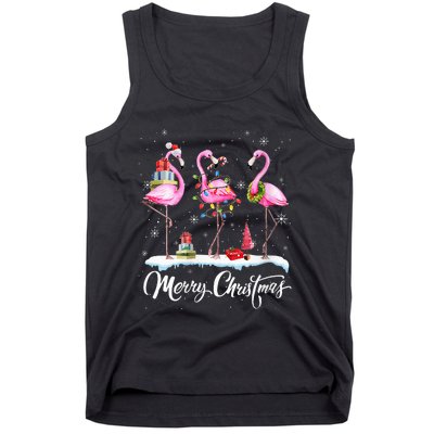 Merry Christmas Hat Santa Flamingo Light Snow Xmas Pajamas Tank Top