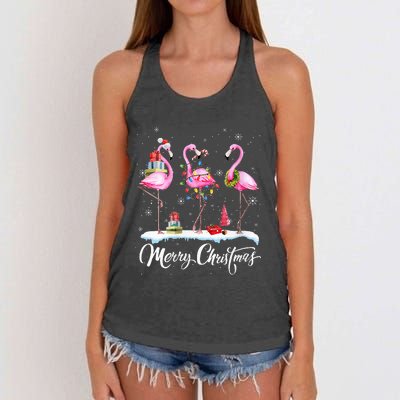 Merry Christmas Hat Santa Flamingo Light Snow Xmas Pajamas Women's Knotted Racerback Tank