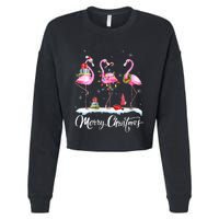 Merry Christmas Hat Santa Flamingo Light Snow Xmas Pajamas Cropped Pullover Crew