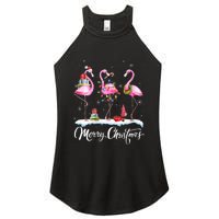 Merry Christmas Hat Santa Flamingo Light Snow Xmas Pajamas Women's Perfect Tri Rocker Tank