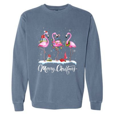 Merry Christmas Hat Santa Flamingo Light Snow Xmas Pajamas Garment-Dyed Sweatshirt