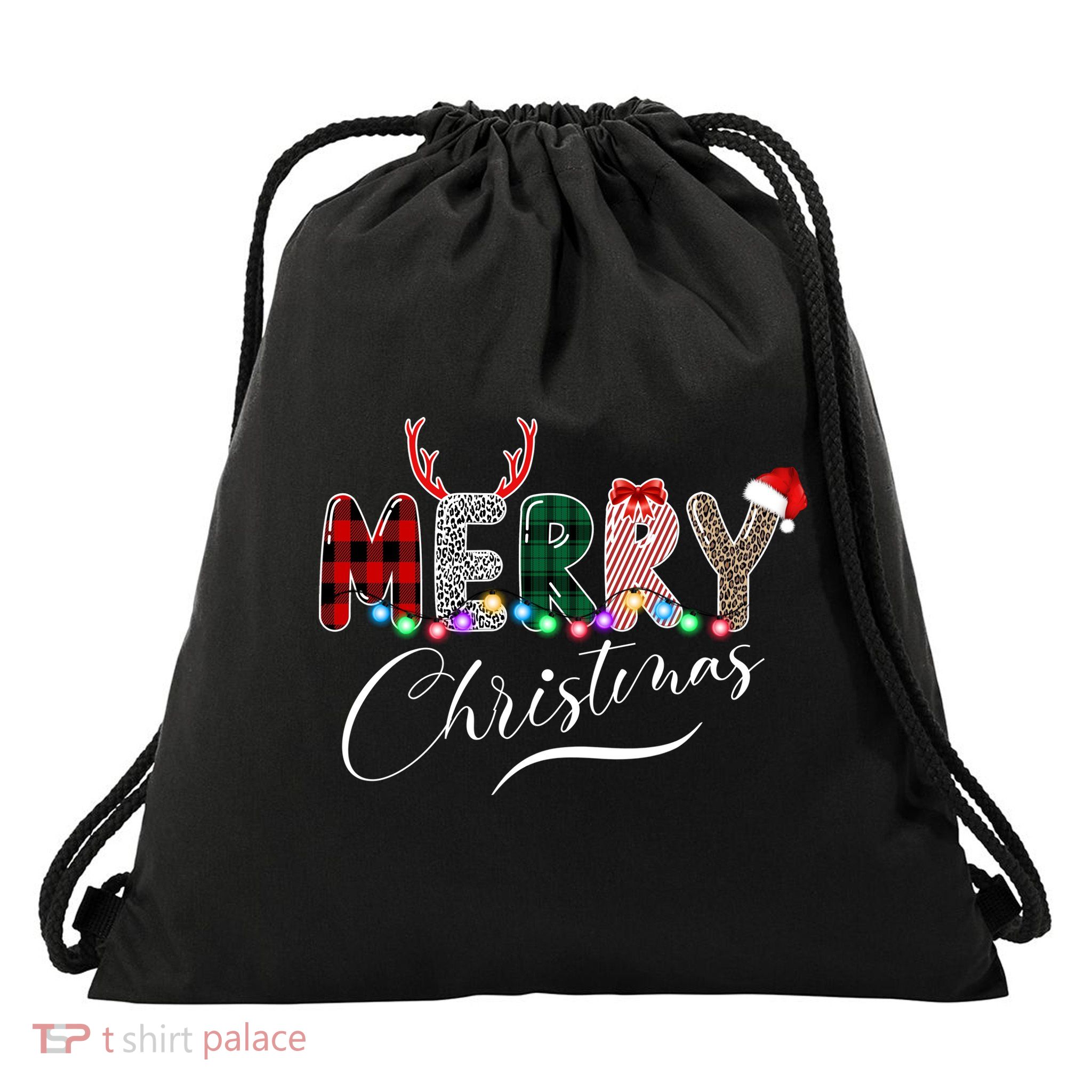 Merry Christmas Holiday Cute Patterns Drawstring Bag