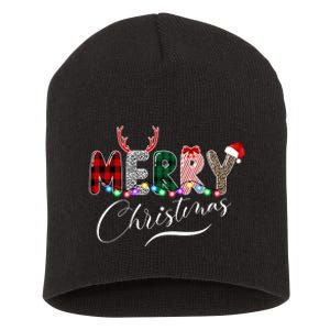 Merry Christmas Holiday Cute Patterns Short Acrylic Beanie