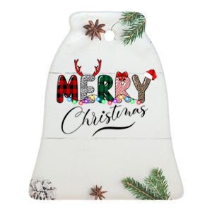 Merry Christmas Holiday Cute Patterns Ceramic Bell Ornament