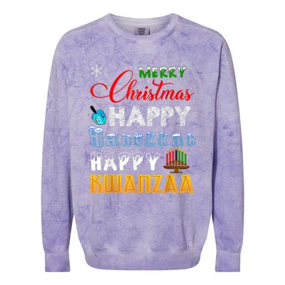 Merry Christmas Happy Hanukkah Happy Kwanzaa Colorblast Crewneck Sweatshirt