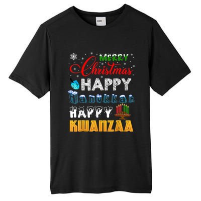 Merry Christmas Happy Hanukkah Happy Kwanzaa Tall Fusion ChromaSoft Performance T-Shirt