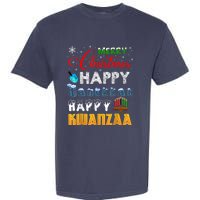 Merry Christmas Happy Hanukkah Happy Kwanzaa Garment-Dyed Heavyweight T-Shirt