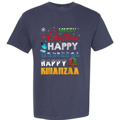 Merry Christmas Happy Hanukkah Happy Kwanzaa Garment-Dyed Heavyweight T-Shirt