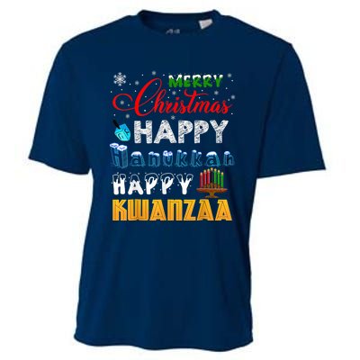 Merry Christmas Happy Hanukkah Happy Kwanzaa Cooling Performance Crew T-Shirt