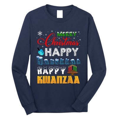 Merry Christmas Happy Hanukkah Happy Kwanzaa Long Sleeve Shirt