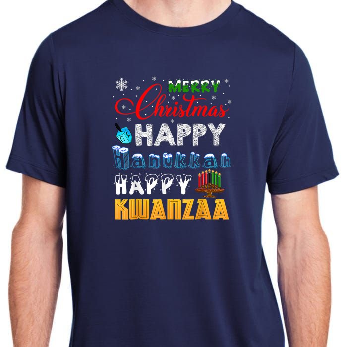 Merry Christmas Happy Hanukkah Happy Kwanzaa Adult ChromaSoft Performance T-Shirt