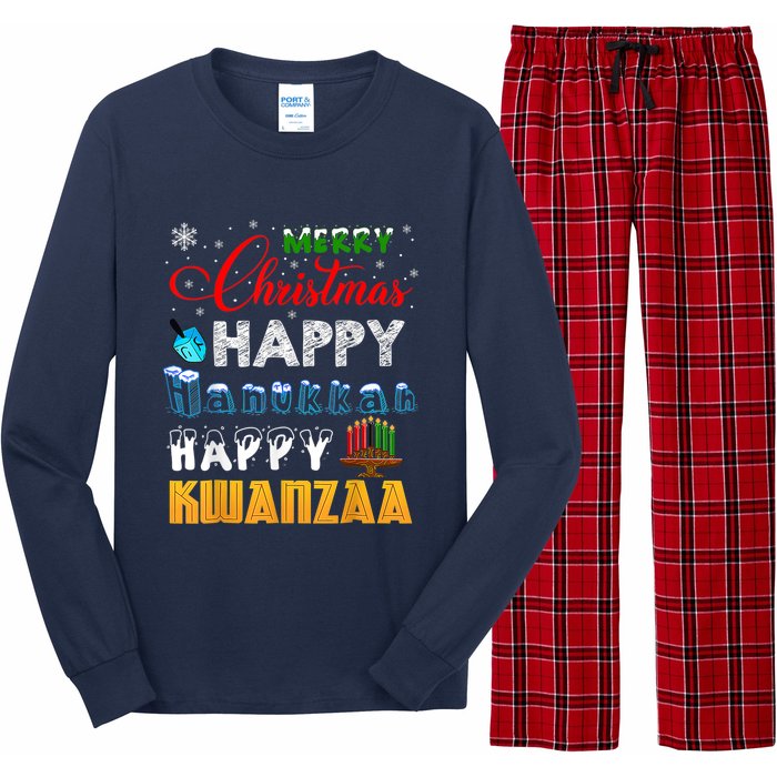 Merry Christmas Happy Hanukkah Happy Kwanzaa Long Sleeve Pajama Set