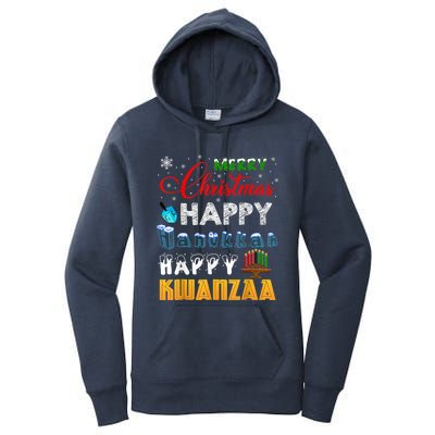 Merry Christmas Happy Hanukkah Happy Kwanzaa Women's Pullover Hoodie