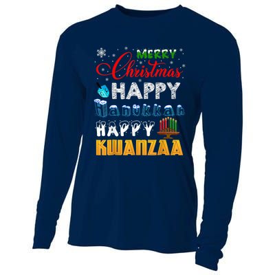 Merry Christmas Happy Hanukkah Happy Kwanzaa Cooling Performance Long Sleeve Crew