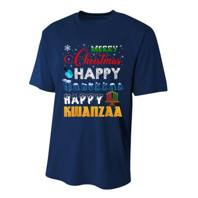 Merry Christmas Happy Hanukkah Happy Kwanzaa Performance Sprint T-Shirt