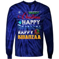 Merry Christmas Happy Hanukkah Happy Kwanzaa Tie-Dye Long Sleeve Shirt