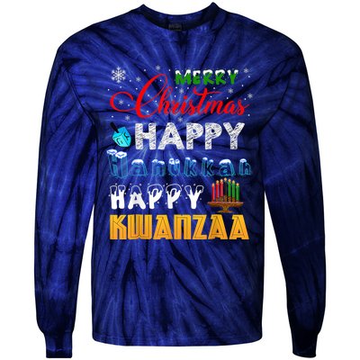 Merry Christmas Happy Hanukkah Happy Kwanzaa Tie-Dye Long Sleeve Shirt