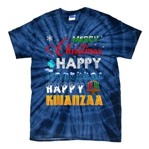 Merry Christmas Happy Hanukkah Happy Kwanzaa Tie-Dye T-Shirt