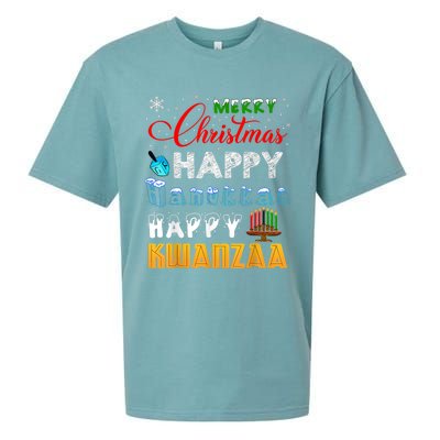 Merry Christmas Happy Hanukkah Happy Kwanzaa Sueded Cloud Jersey T-Shirt