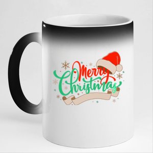 Merry Christmas Holiday Santa Snowflake 11oz Black Color Changing Mug