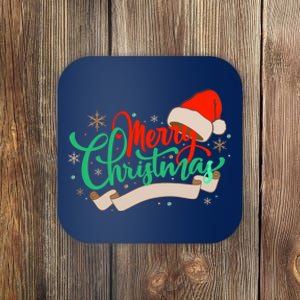 Merry Christmas Holiday Santa Snowflake Coaster